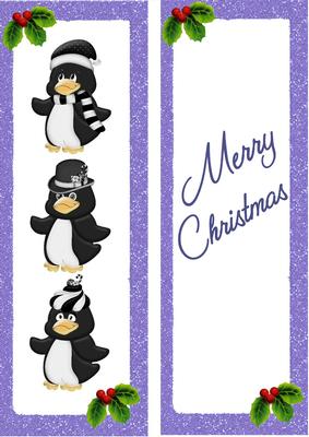 Penguins with Sill Hats on Purple Insert Dl