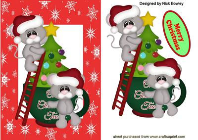 Little Mice in Santa Hats Dressing the Tree