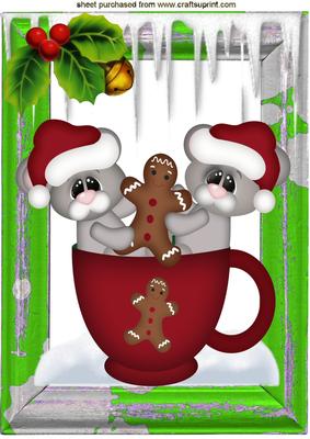 Little Mice in Santa Hats in a Teacup A4