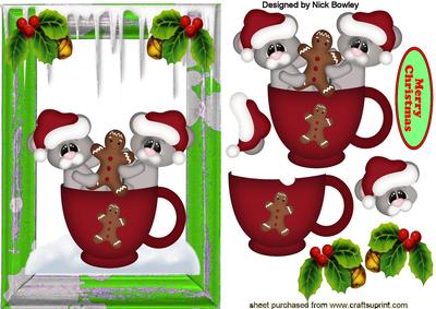 Little Mice in Santa Hats in a Teacup