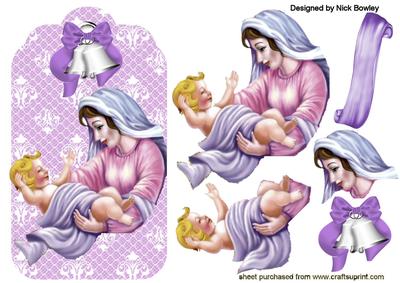 Mary with Baby Jesus and Pretty Bell on Lace Tag