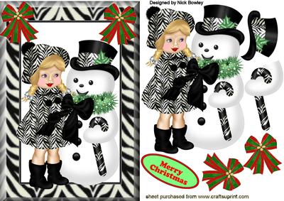 Snowman and Little Girl in Zebra Print