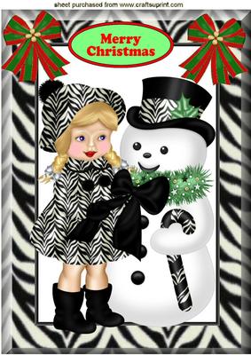 Snowman and Little Girl in Zebra Print A4