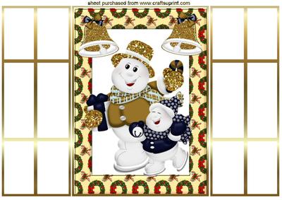 Skating Snowmen with Gold Bells French Gatefold