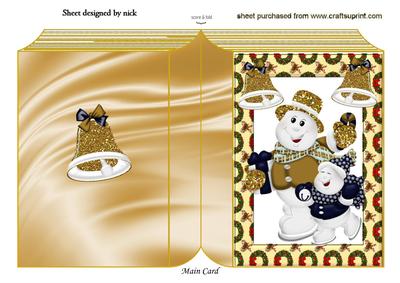 Skating Snowmen with Gold Bells Folded Book