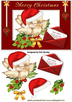 Cute Robin on Holly Branch with Letter to Santa