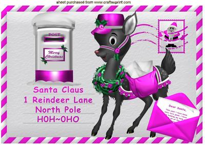 Mail for Santa, Cute Pink Reindeer A4