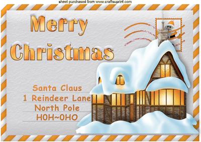 Snow Cottage on Envelope for Santa A4