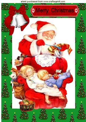 Children Sleeping with Santa in Tree Frame A4