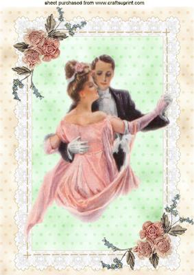 Vintage Dancing Couple in Rose Frame A4