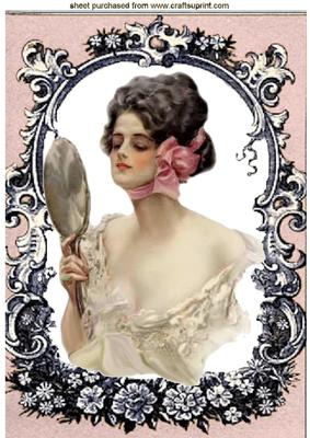Vintage Lady with Mirror in Ornate Frame A4