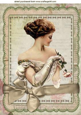 Vintage Lady with Rose in Bow Frame A4