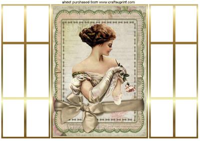 Vintage Lady with Rose in Bow Frame French Gatefold