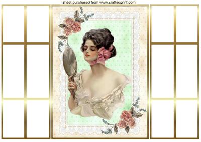 Vintage Lady, Gold Mirror in Rose Frame Gatefold