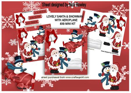 Lovely Snowman in Aeroplane with Santa 8x8 Mini Kit