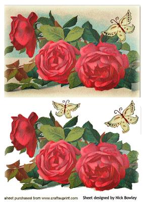 Beautiful Vintage Red Roses with Butterflies