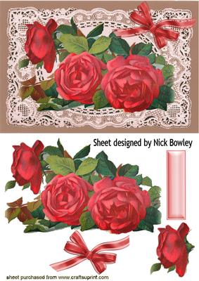 Beautiful Red Roses on Vintage Lace