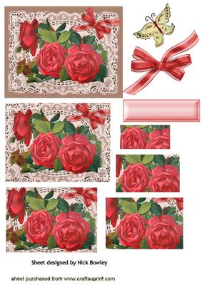 Beautiful Red Roses on Vintage Lace Pyramids