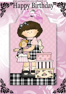 Shopping with My Doll Little Girl on a Tag A4