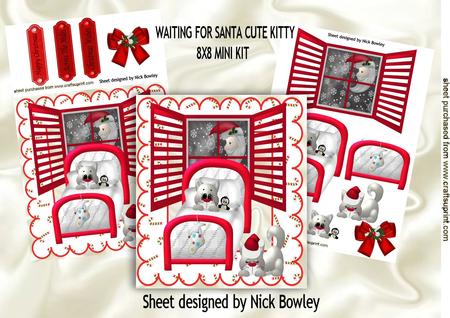 Waiting for Santa Cute Kitty in Bed 8x8 Mini Kit