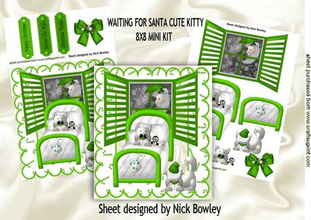 Waiting for Santa Cute Kitty in Green Bed Mini Kit