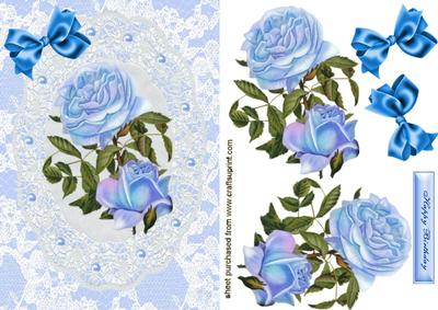 Beautiful Blue Roses on White Lace