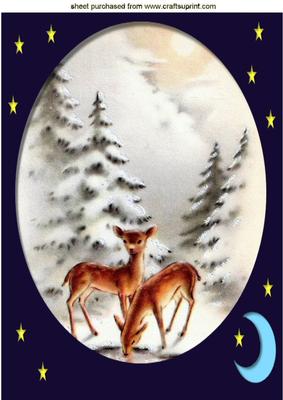 Pretty Deers in Snow in Star Frame A4