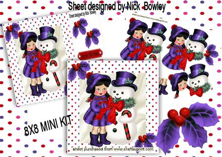 Little Girl in Purple with Snowman 8x8 Mini Kit