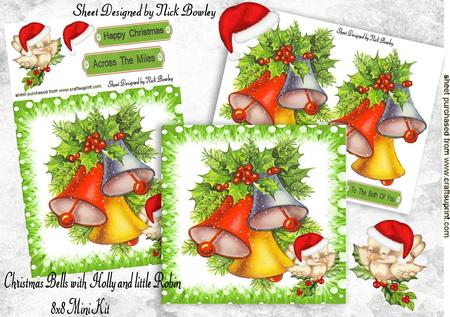 Christmas Bells, Holly & Robin 8x8 Mini Kit