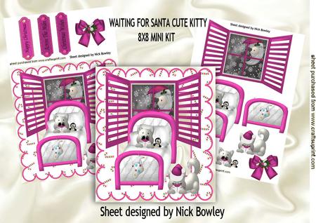 Little Kitty in Pink Bed Waiting for Santa 8x8 Mini Kit