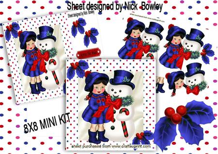 Little Girl in Blue with Snowman 8x8 Mini Kit