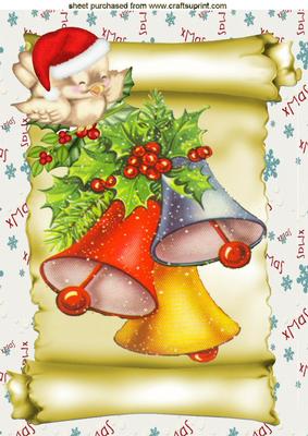 Christmas Bells on a Scroll with Robin A4