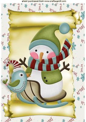 Snowman on a Sledge with Little Bird A4