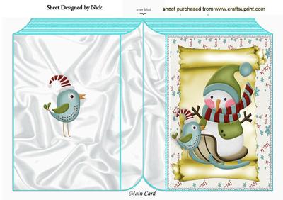 Snowman on a Sledge with Bird Folded Book