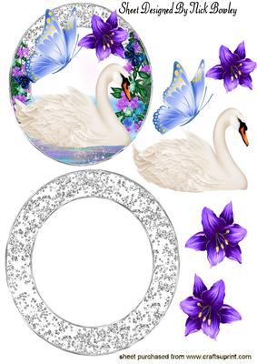 Beautiful Swan with Fantasy Flowers Rocker Card