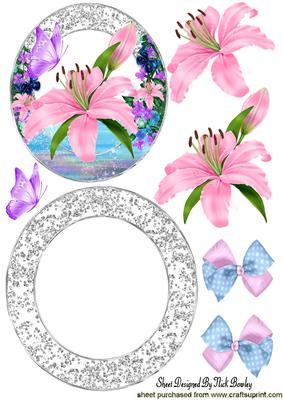 Beautiful Pink Lily with Fantasy Flowers Rocker Card