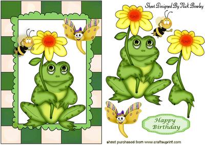 Cute Frog with Flower and Little Friends
