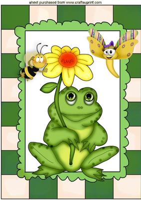 Cute Frog with Flower and Little Friends A4