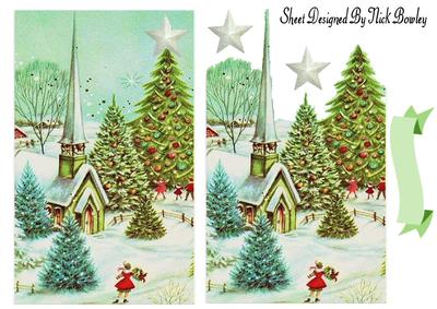 Christmas Snow Scene with Church & Tree