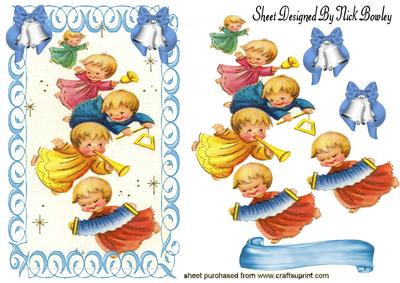 Little Vintage Musical Angels in Scroll Frame