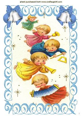 Little Vintage Musical Angels in Scroll Frame A4