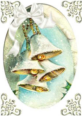 Vintage Christmas Bells with Big Bow A4