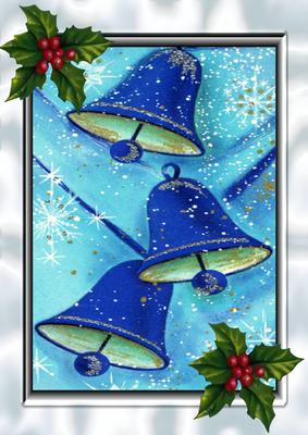 Christmas Vintage Blue Bells in Satin Frame A4