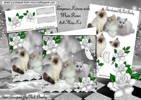 Gorgeous Kittens with White Roses 8x8 Mini Kit