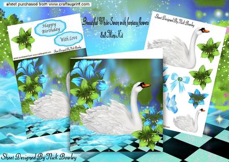 White Swan with Fantasy Green Flowers 8x8 Mini Kit