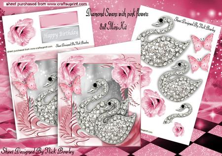 Diamond Swans with Pink Flowers 8x8 Mini Kit