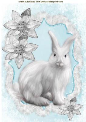 Cute Fluffy White Bunny with Silver Poinsettias A4