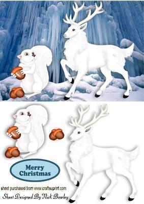 White Stag and Squirrel in Snow Glazier
