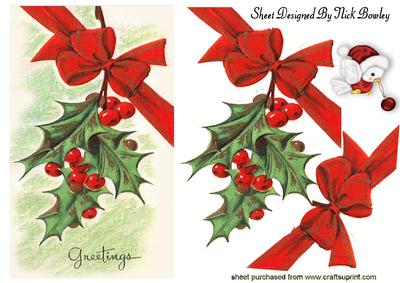 Pretty Holly and Berries with Big Bow and Little Robin