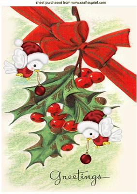 Holly , Berries and Big Bow with Little Robin A4